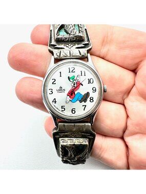 American Southwest Sterling Silver Turquoise Watch Tips Disney Goofey Watch
